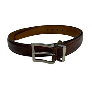 Trafalgar Brown Embossed Leather Belt With Silver-Tone Buckle Made In USA